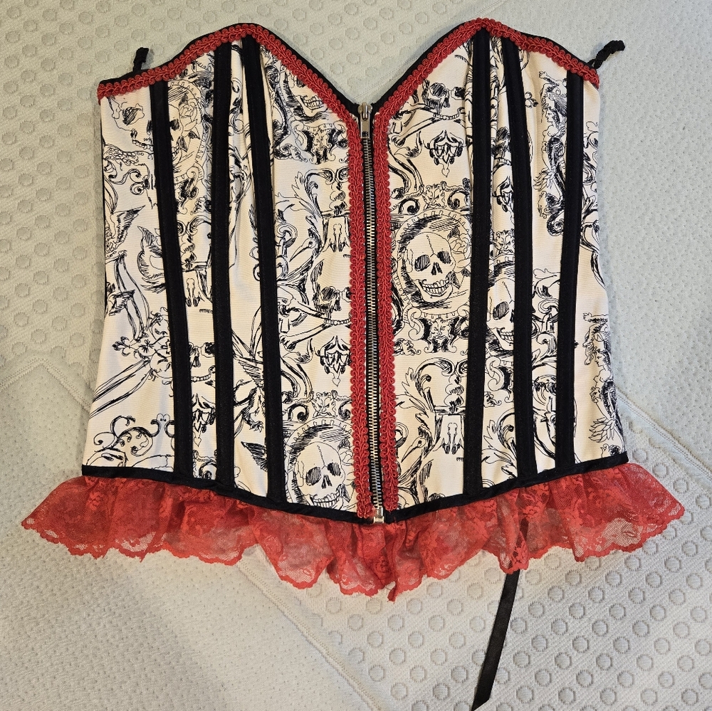 Handmade Corset Skulls Red Lace